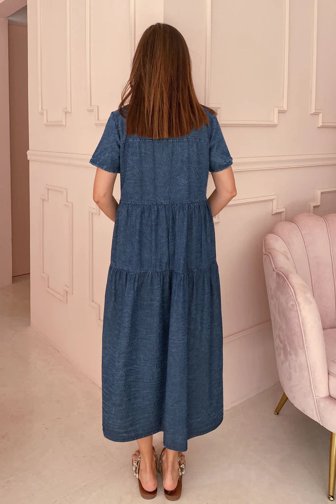 Maxivestido mezclilla manga corta