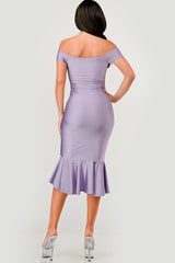 Vestido off shoulder drapeado