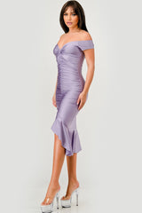 Vestido off shoulder drapeado