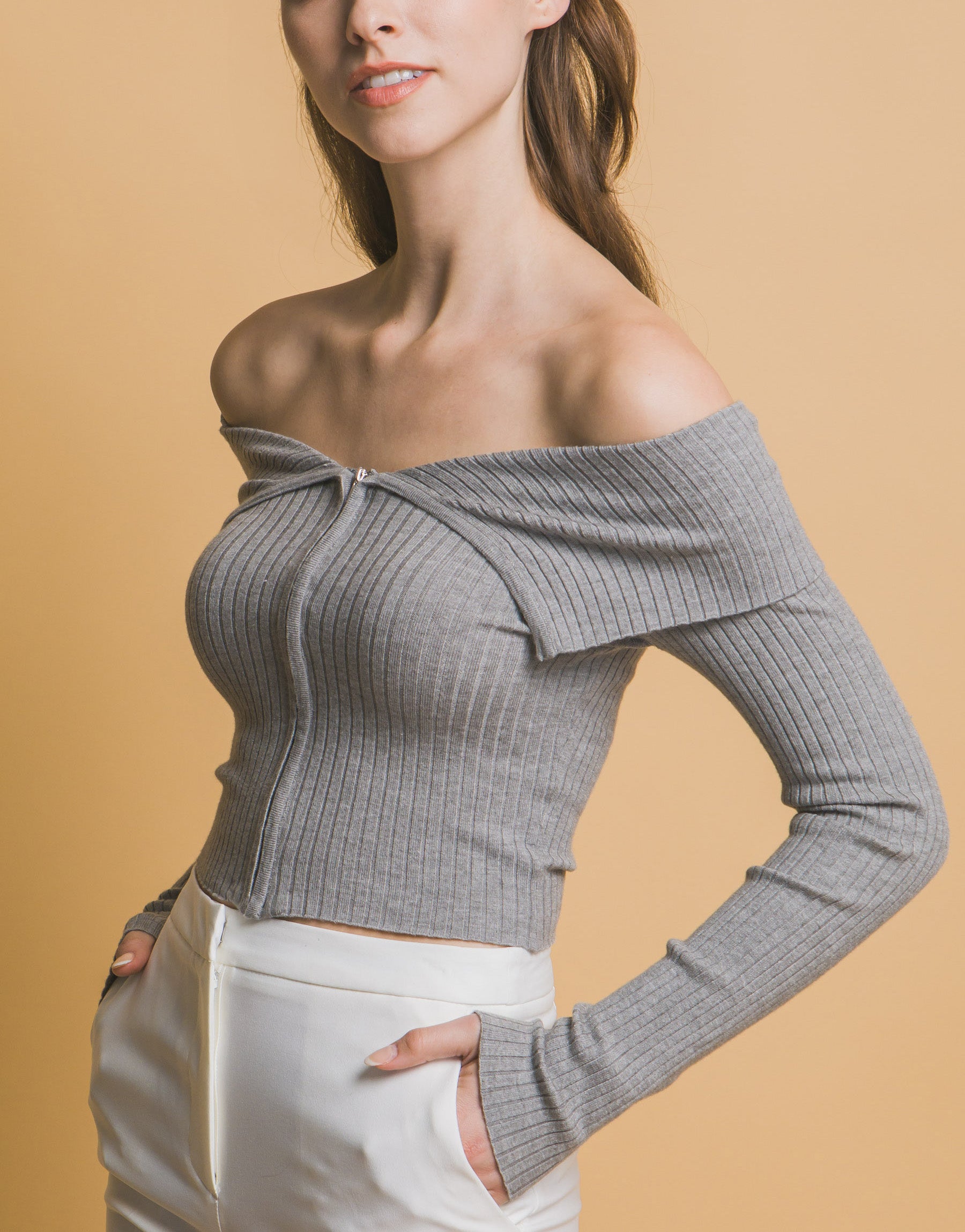 Blusa Bardot Manga Larga
