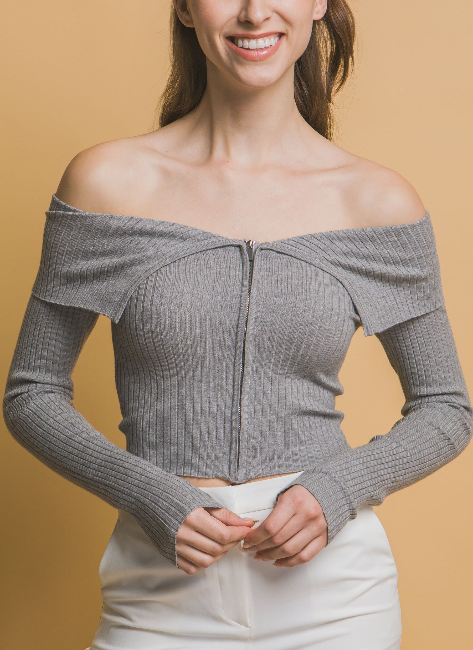 Blusa Bardot Manga Larga