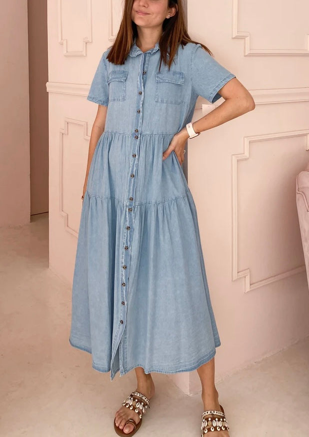 Maxivestido mezclilla manga corta