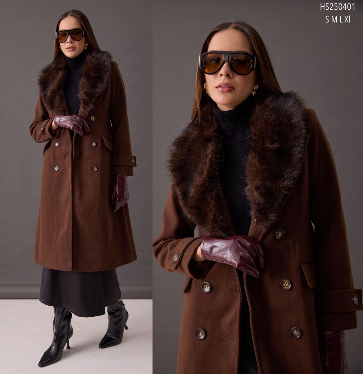 Abrigo largo cuello de peluche