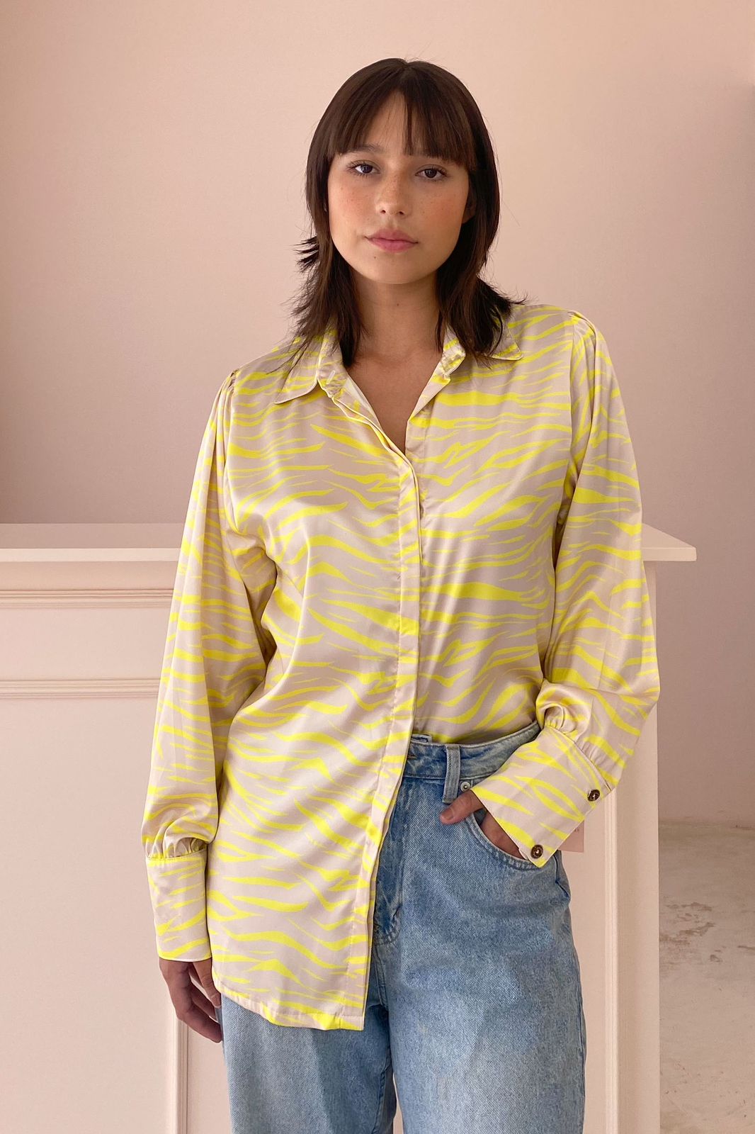 Camisa satin estampado manga larga